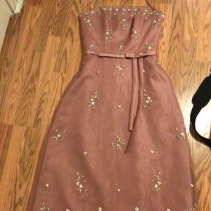 pink floral stitching strapless with boning dress